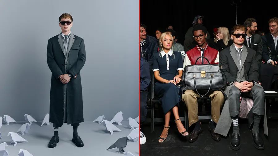 Peso Pluma disfruta del show de Thom Browne en el front row.