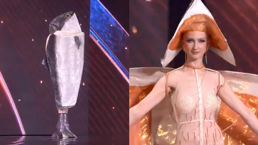 Miss Noruega elige un traje típico de salmón para Miss Universo