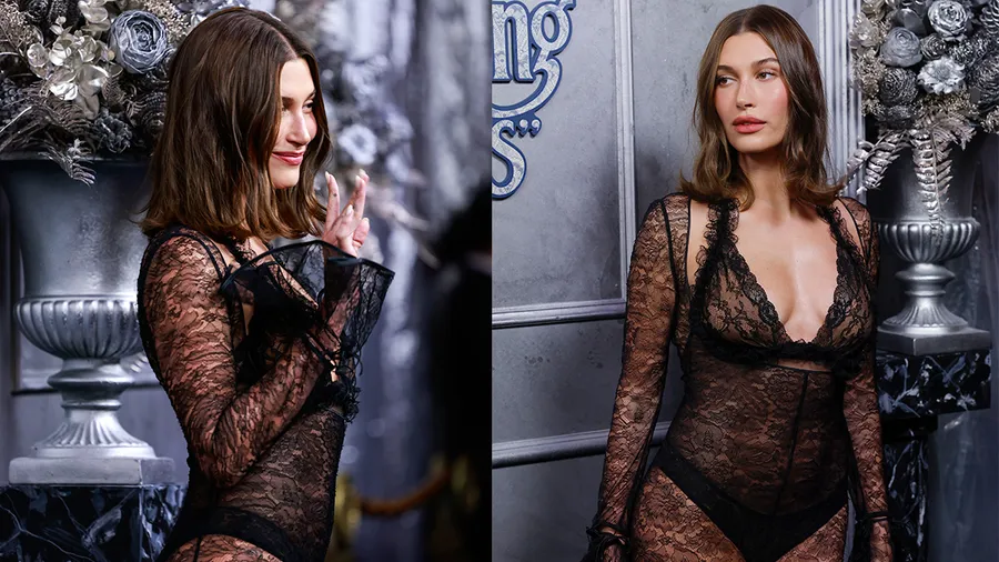 Hailey Bieber usa un naked dress para el estreno de Wuthering Heights