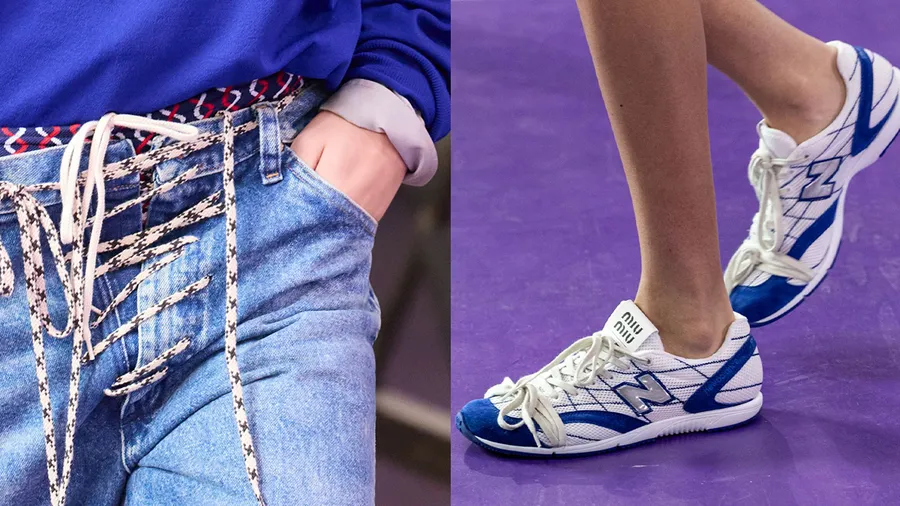 New Balance x Miu Miu RC150 y Wrangler x Miu Miu presentados en el desfile Spring Summer 2027