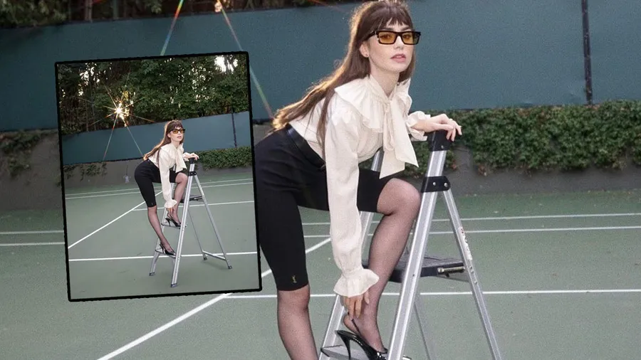 Lily Collins en Saint Laurent verano 2021.