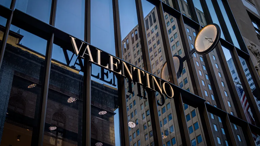 Valentino logo over flag store in Manhattan