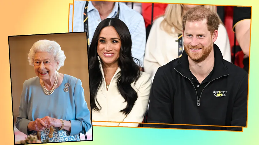 Reina Isabel, Harry y Meghan.