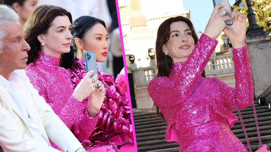 Anne Hathaway en el desfile de Valentino Couture otoño invierno 22/23