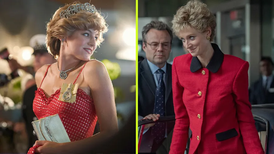 Emma Corrin como Lady Di; Elizabeth Debicki como Lady Di en The Crown 5.
