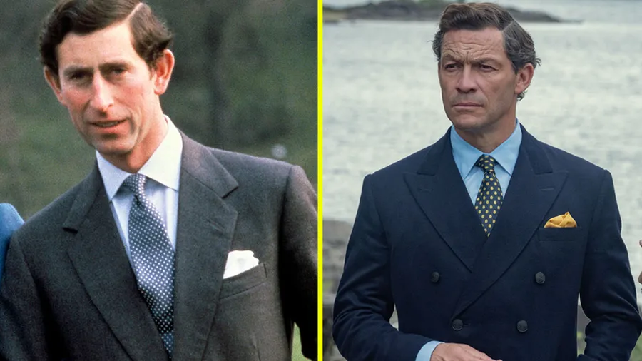 El príncipe Carlos en los años 80; el actor Domic West interpretando al príncipe en la quinta temporada de The Crown.