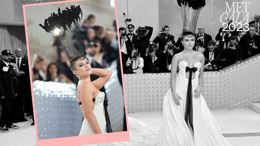 Florence Pugh estrena su cabeza rapada en la Met Gala 2023.