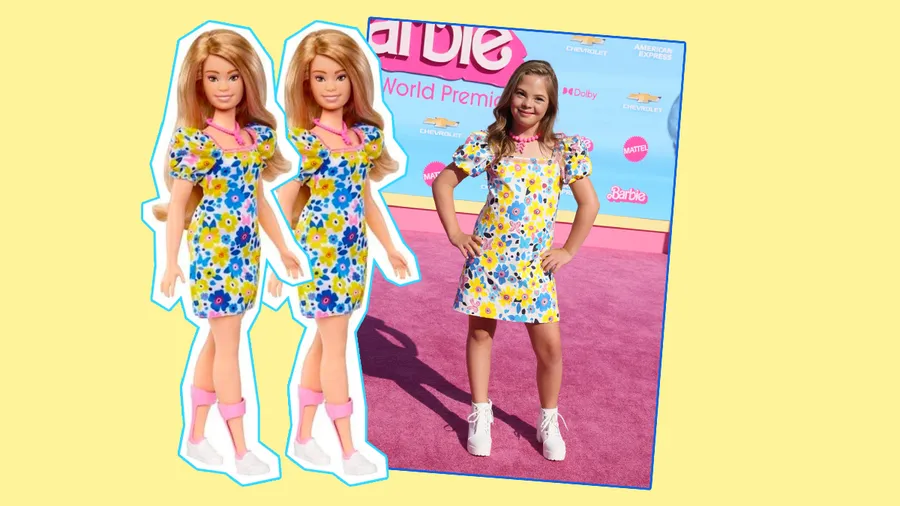 La actriz, Sofía Sanchez, se viste como la primera Barbie con síndrome Down durante la premiere de Barbie