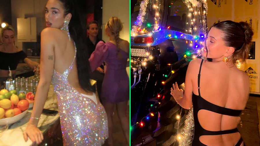 Dua Lipa y Hailey Bieber exponen sus tangas en Año Nuevo.