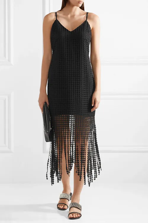 GOEN J Fringed macramé cotton midi dress