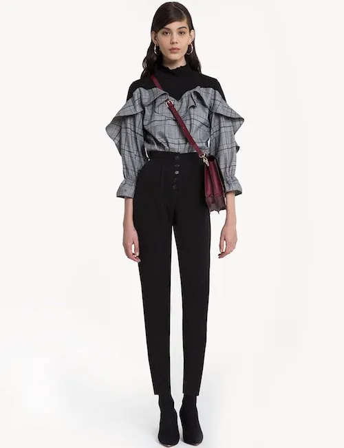 PLAID RUFFLED CONTRAST TOP Pixie Market