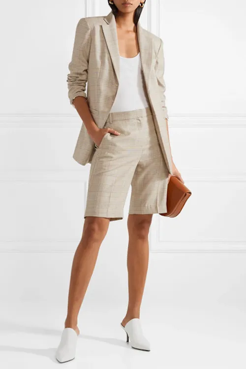 TIBI Cooper Prince of Wales checked wool and silk-blend shorts