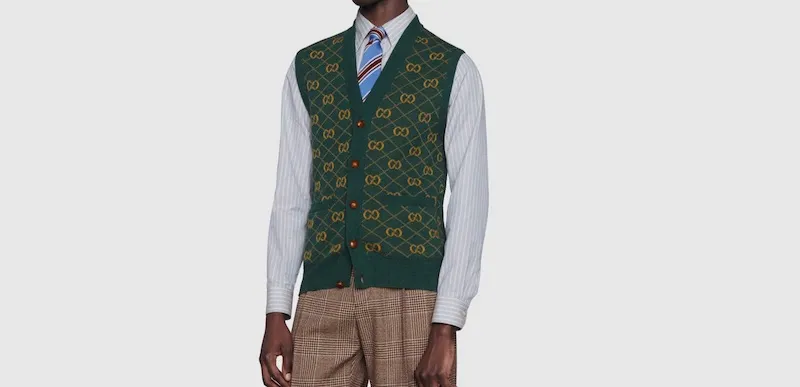 GG Argyle knit wool vest.