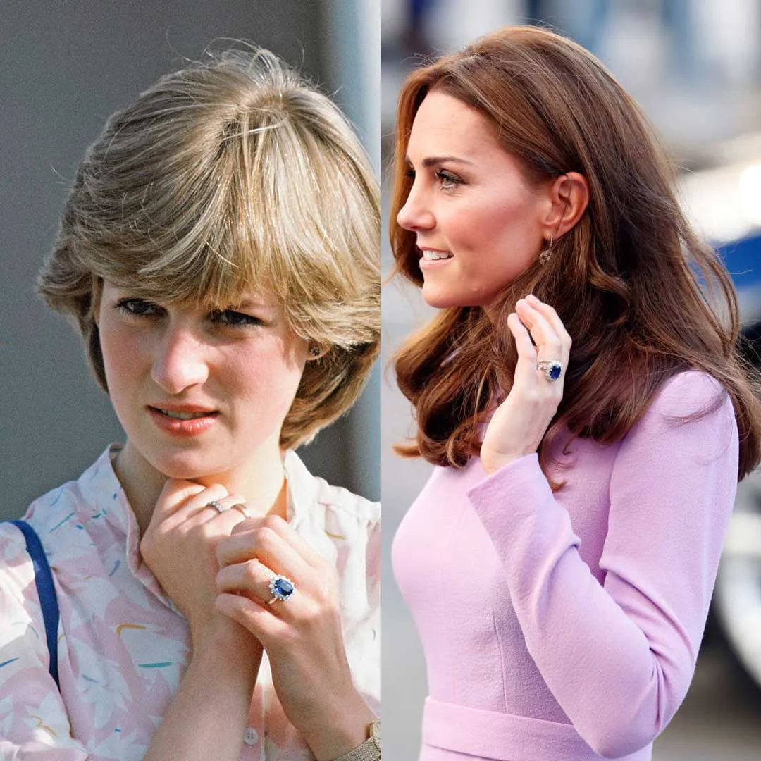 El príncipe William le propuso matrimonio a Kate Middleton con este icónico anillo de zafiro con diamantes que le perteneció a su madre y que originalmente había sido heredado por Harry.