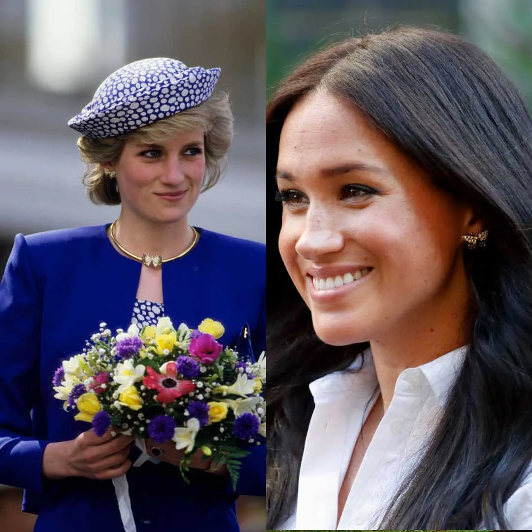 Meghan usó los aretes de mariposa que heredó de Lady Di en uno de los eventos reales de su gira por Australia. Diana los llevó durante un viaje a Canadá en 1986.