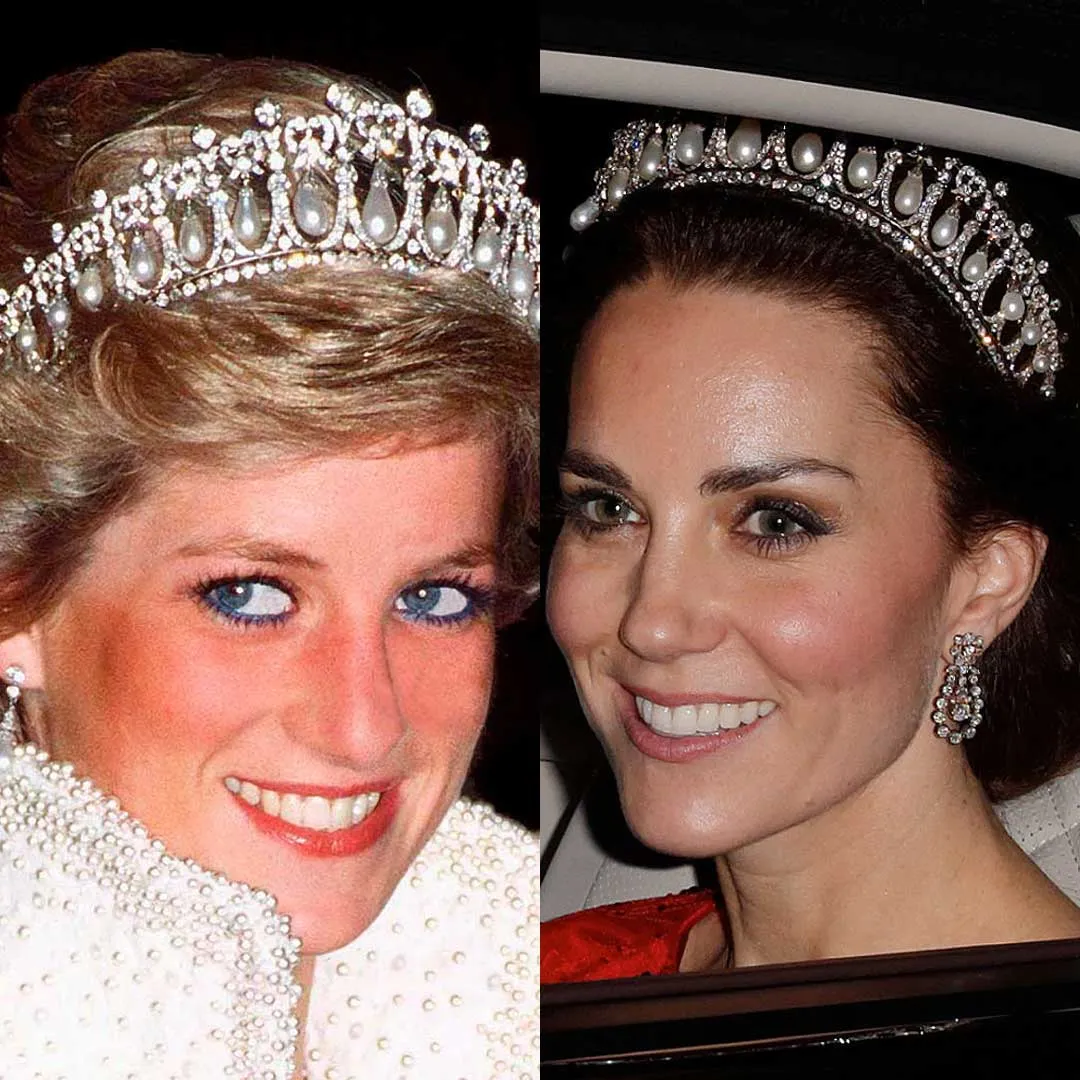 La tiara Lover’s Knot, la favorita de Diana y ahora, favorita de Kate, es una de las piezas más preciadas de la colección de la realeza y Kate la ha usado en repetidas ocasiones para banquetes en el Palacio de Buckingham.