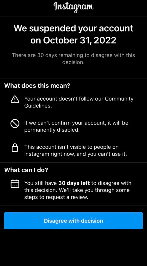 Instagram suspendió miles de cuentas el 31 de octubre de 2022.