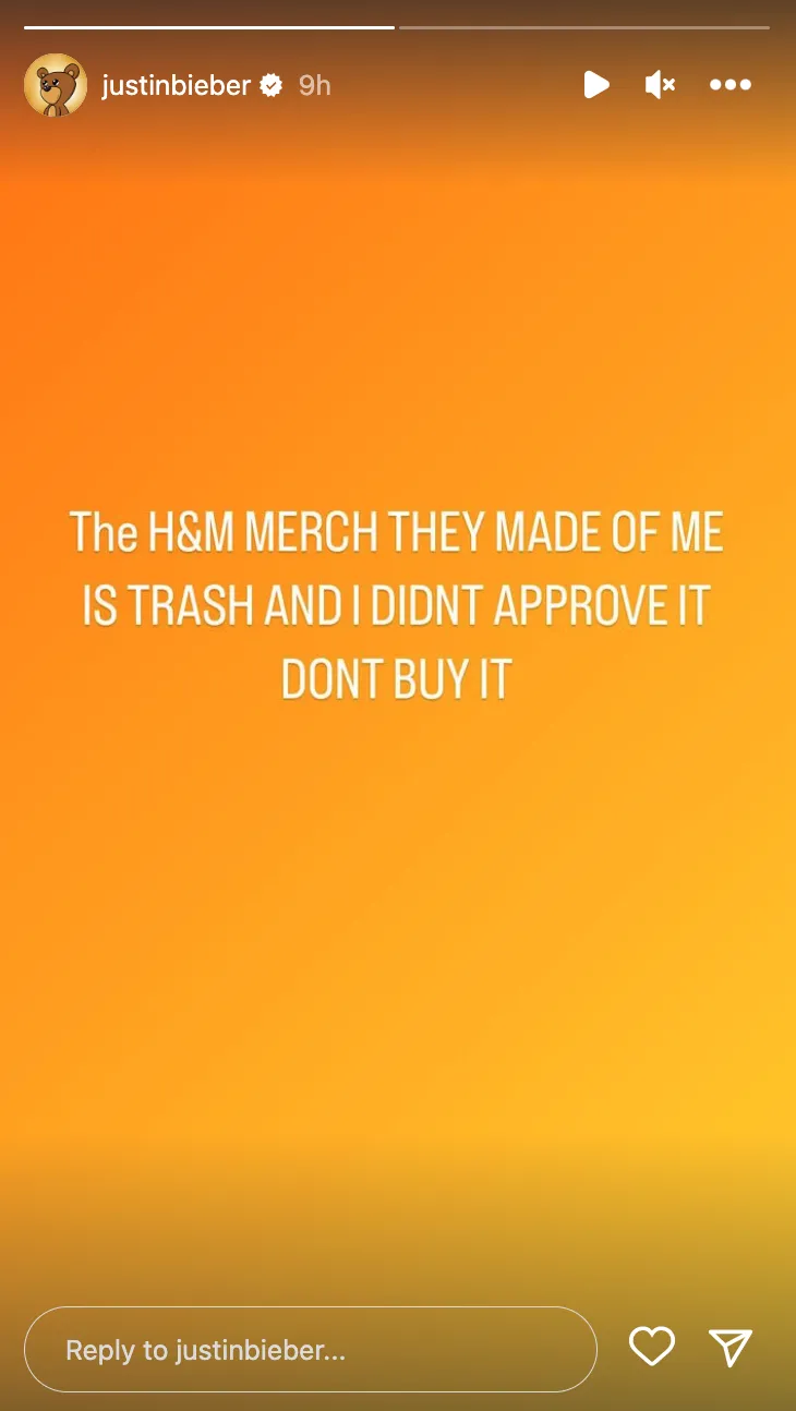 "Es basura", Justin Bieber sobre la merch de H&M inspirada en él.
