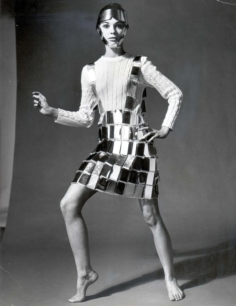 Paco Rabanne Shirt Silver Skirt With Matching Centurion Helmet 1966.