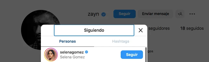 Selena Gomez y Zayn Malik se siguen mutuamente en Instagram.