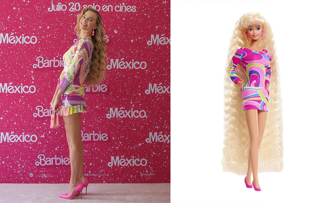 Margot Robbie replica looks de muñecas Barbie icónicas para la gira de prensa de Barbie.