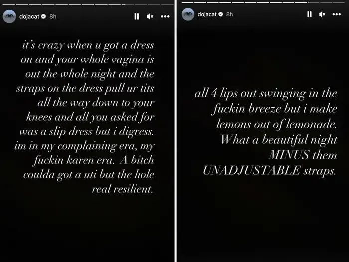 Doja Cat se queja del incómodo vestido que usó para la alfombra rosa de Victoria's Secret.