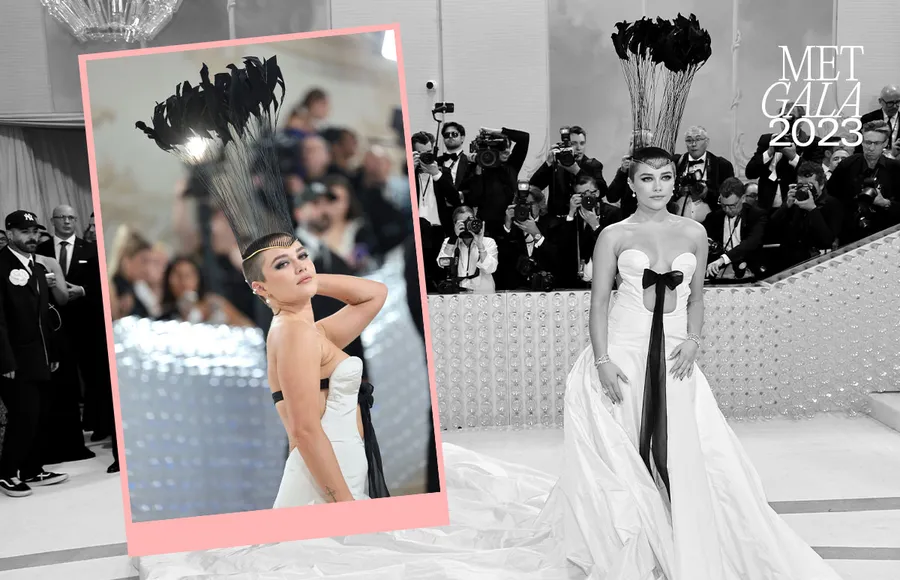 Florence Pugh estrena su cabeza rapada en la Met Gala 2023.