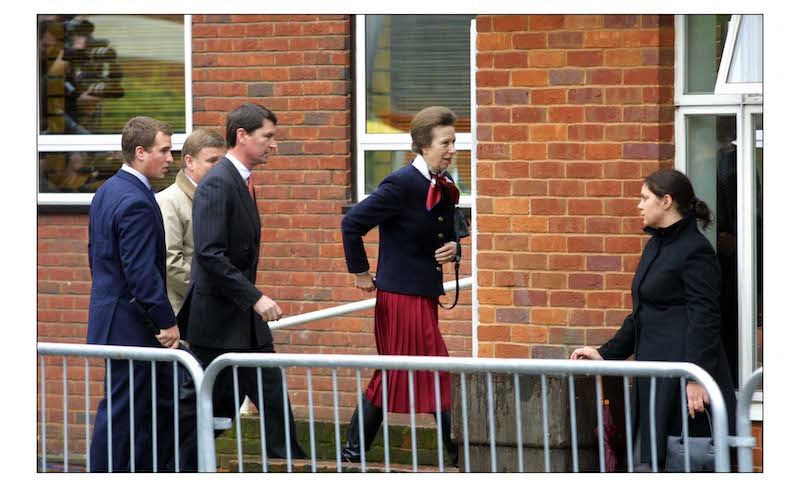 Princess Anne arrives at Slough magistrates court with Capt Tim Lawrence, to face a charge relating to her dog biting a member of the public.   21/11/2002