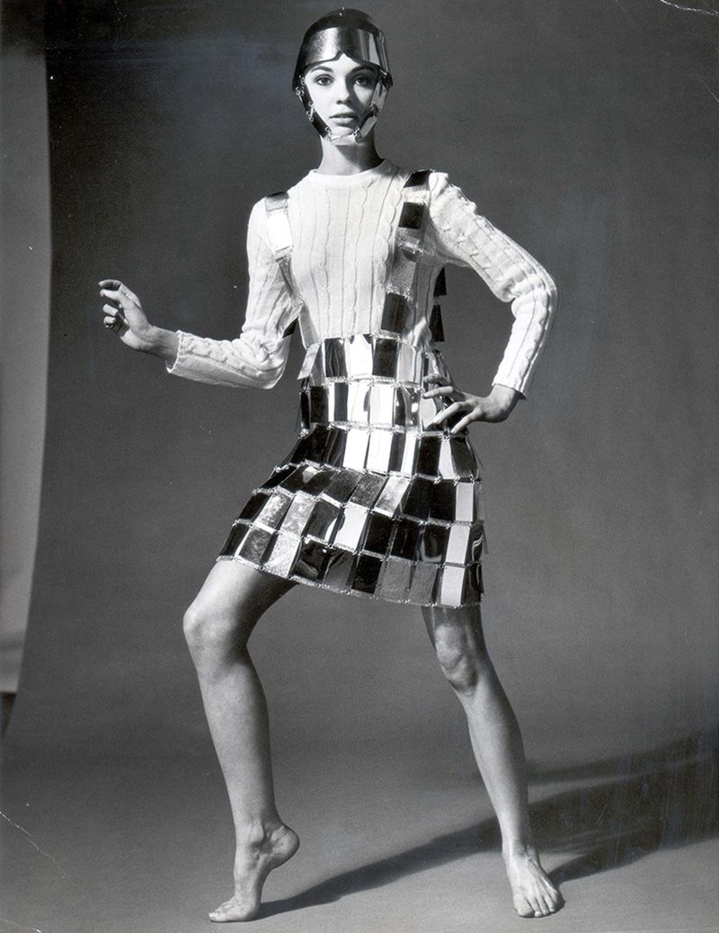 Paco Rabanne Shirt Silver Skirt With Matching Centurion Helmet 1966.