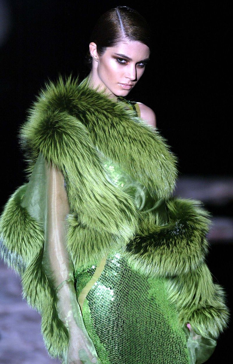 Milan Fashion Week - A Model Wears A Dress Created By Designer Tom Ford For Italian Fashion House Gucci.