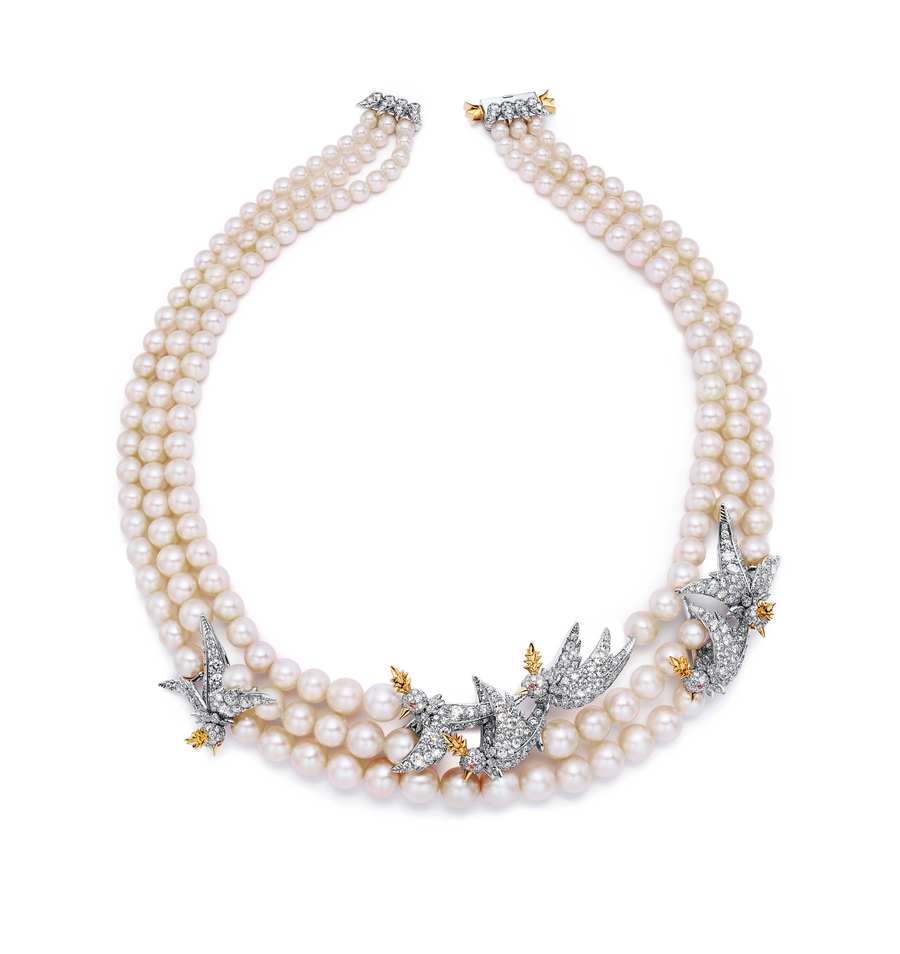 tiffany perlas pajaro collar