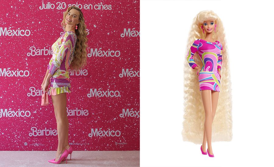 Margot Robbie replica looks de muñecas Barbie icónicas para la gira de prensa de Barbie.