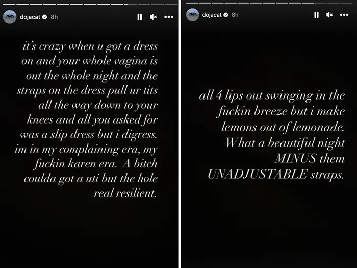 Doja Cat se queja del incómodo vestido que usó para la alfombra rosa de Victoria's Secret.
