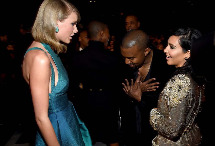 Taylor Swift, Kanye West y Kim Kardashian en los Grammys 2015