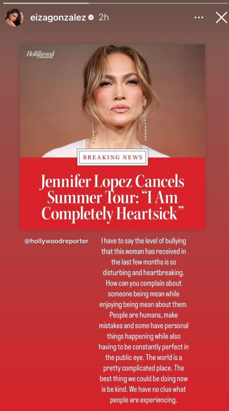 Eiza Gonzalez defiende a JLo del acoso que ha sufrido en las últimas semanas 