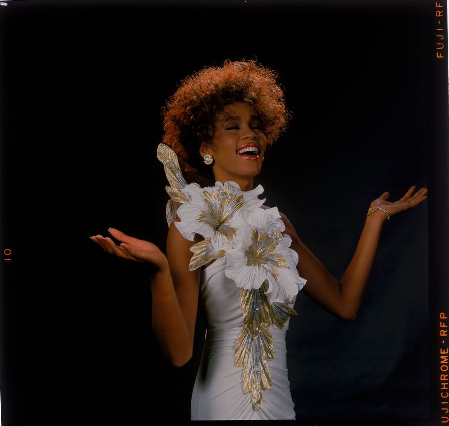Singer Whitney Houston performing